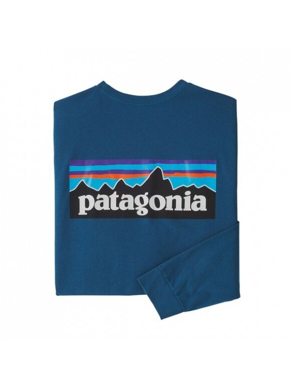 Patagonia Men's Long-Sleeved P-6 Logo Responsibili-Tee : Wavy Blue