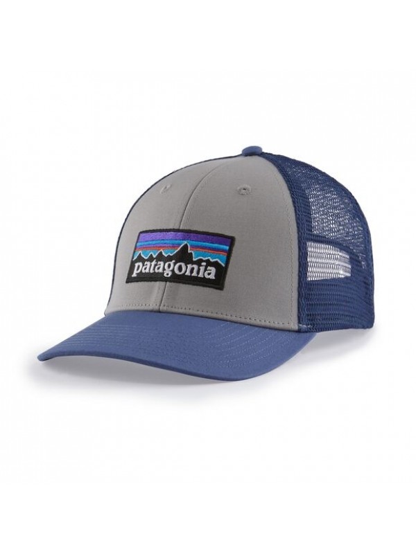 Patagonia P-6 Logo LoPro Trucker Hat : Salt Grey with Current Blue 