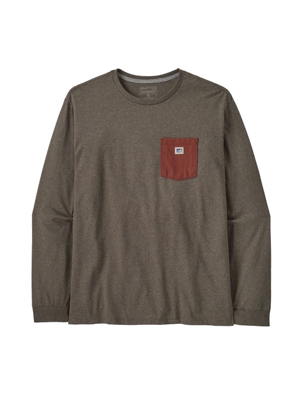 Patagonia Mens Long-Sleeved Shop Sticker Pocket Responsibili-Tee : Marlow Brown