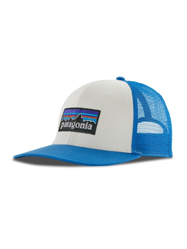 Patagonia P-6 Logo Trucker Hat : White w/Vessel Blue