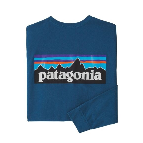 Patagonia Men's Long-Sleeved P-6 Logo Responsibili-Tee : Wavy Blue 