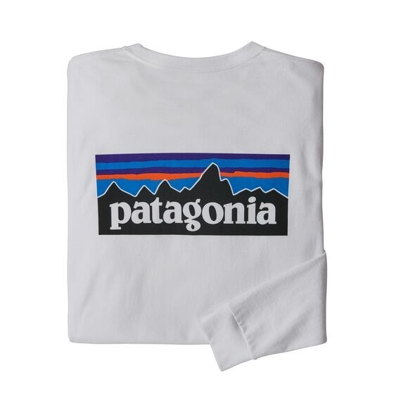 Patagonia Men's Long-Sleeved P-6 Logo Responsibili-Tee : White 