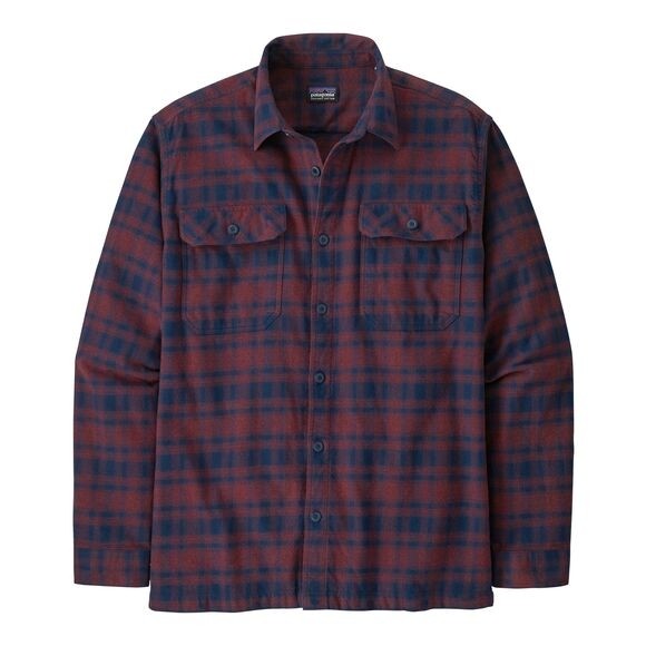 Patagonia Mens Long-Sleeved Organic Cotton Midweight Fjord Flannel Shirt : Connected Lines: Sequoia Red