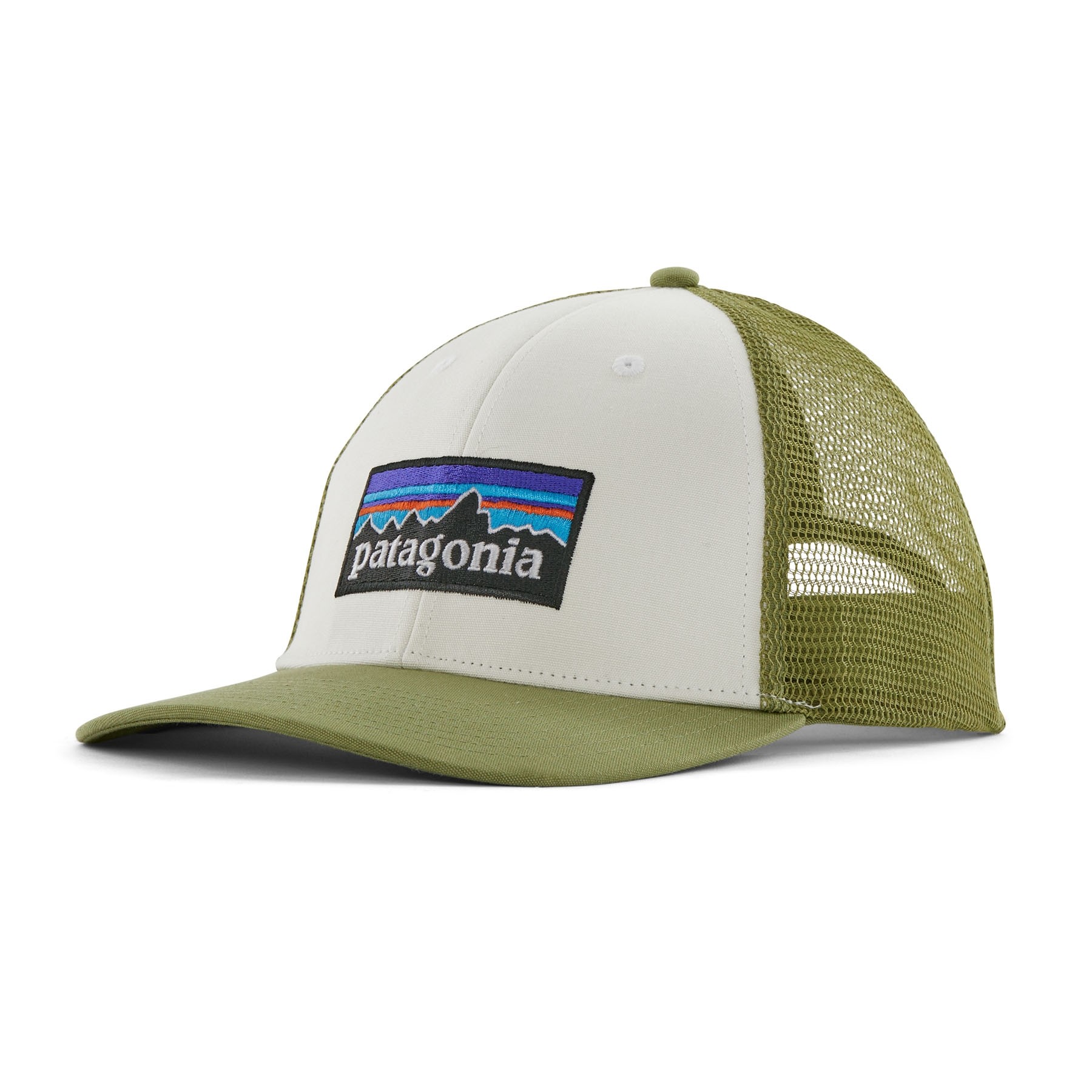 Patagonia P-6 Logo LoPro Trucker Hat :  White w/Buckhorn Green 