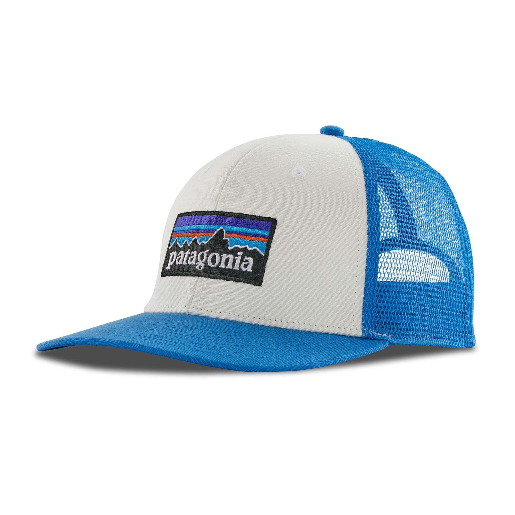 Patagonia P-6 Logo Trucker Hat : White w/Vessel Blue